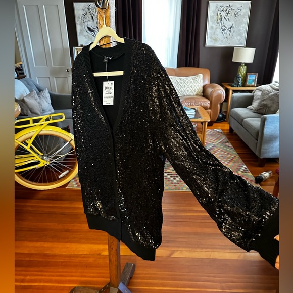 INC black sequin cardigan sz L - Picture 7 of 8